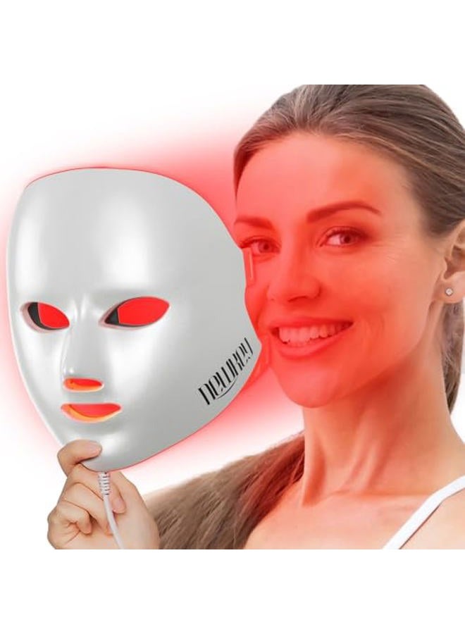 NEWKEY Red Light Therapy Mask for Face Wrinkles, 7 LED Light Therapy Facial Skin Care Mask,At-Home Photon Skin Care Beauty Mask for Anti-Ageing - Image 1